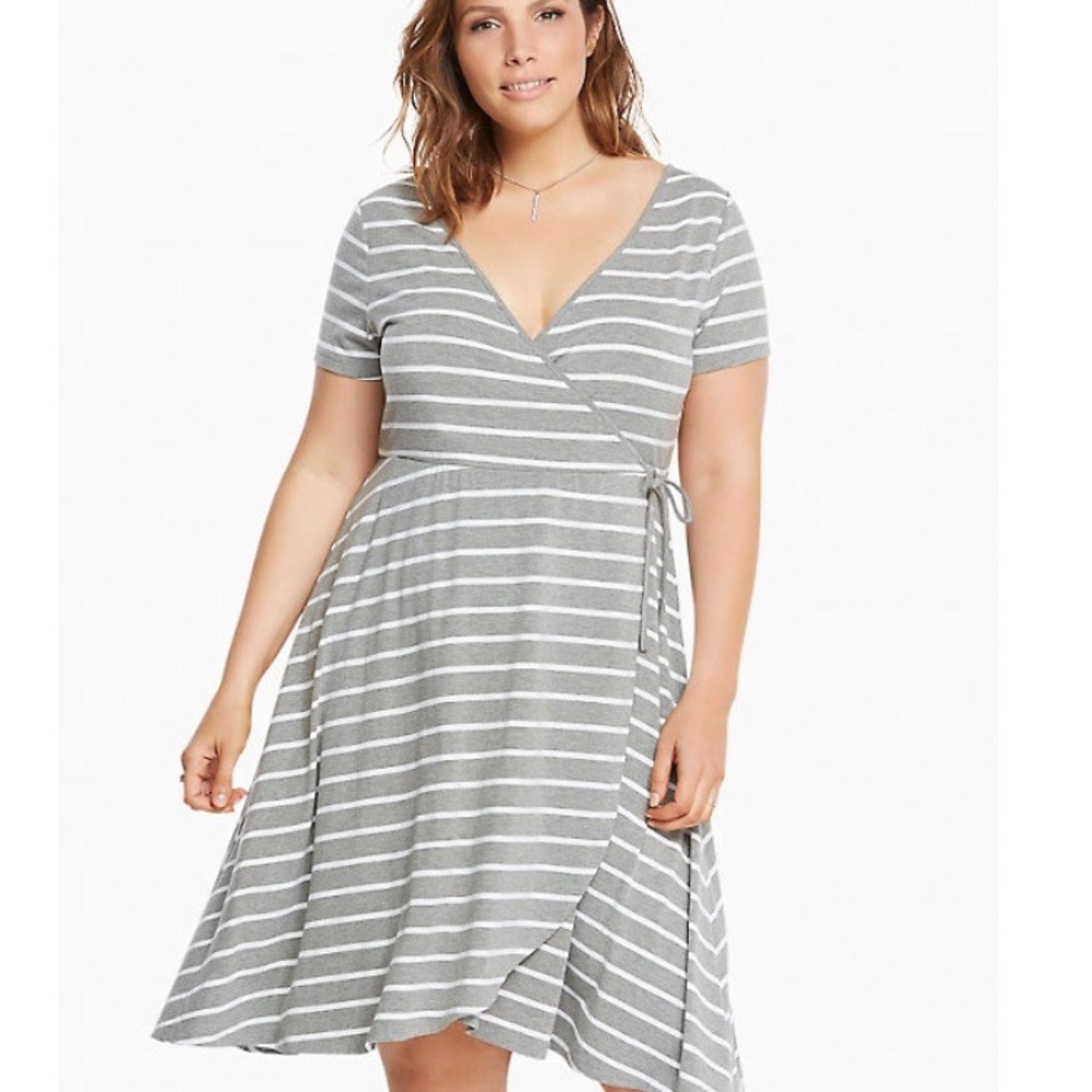 Torrid Gray & White Striped Surplice Dress —2X